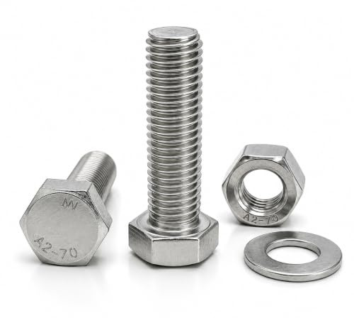 NOLDAR | Viti a testa esagonale in acciaio inox AISI 304 (A2). Misura M10 x 30 mm. Include 10 bulloni con 10 dadi e 10 rondelle (30 pezzi). Viti con filettatura completa