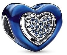 PANDORA Moments Blaues Drehbares Herz Charm aus Sterling Silber mit Kristallen, Kompatibel Moments Armbändern, 792750C01