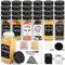 FNLLC Miorkly Gew체rzgl채ser Eckig 24er Set mit DIY Gew체rzetiketten, 120ml Gew체rzdosen mit Streueinsatz, Kreidestif, Trichter & B체rste, Schwarzem Deckel