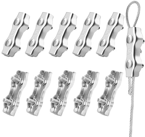 SWTYExt M5 Morsetti per Filo Stendibiancheria 10 Pezzi Morsetti per Cavo Acciaio Duplex Morsetti per Cavi Inox 304 Cavo Acciaio 5mm per Tenda Fissa Appendere Bandiera Ancoraggio Fune Metallico