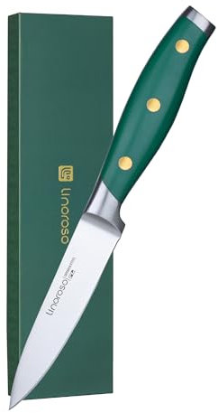 linoroso 9cm Gemüsemesser Schälmesser Scharfe Obstmesser Küchenmesser Klein Küchen Messer Schmiedestücke aus Deutschem Kohlenstoffstahl Ergonomischer Griff mit Eleganter Geschenkbox - Grün