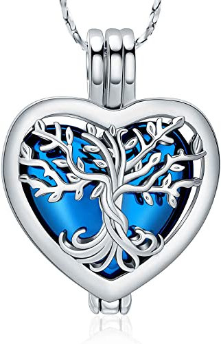Tree of Life Urn Necklaces for Ashes Heart Shape Cremation Jewelry Memorial Keepsake Jewelry Gifts for Women Men Memorial Lockets Ashes Holder for Pet (Silver-blue)