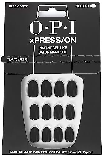 OPI xPRESS/ON - Lady in Black - 30 Faux ongles réutilisables, effet gel - Jusqu'à 14 jours de tenue