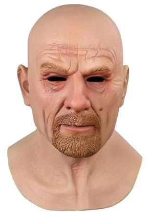 Qikam Alte-Mann-Maske, Realistische Kopfbedeckung Latex Maske, Streichspielzeug Halloween Cosplay Nacht König Zombie Masken Kostüm Requisiten