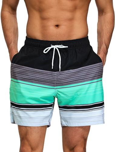 TMEOG Costume Uomo Mare Pantaloncini Casual, Costumi da Bagno Uomo Surf Lungo Costume da Spiaggia Piscina Pantaloncino Estivo con Tasche e Coulisse Regolabile(Strisce,M)