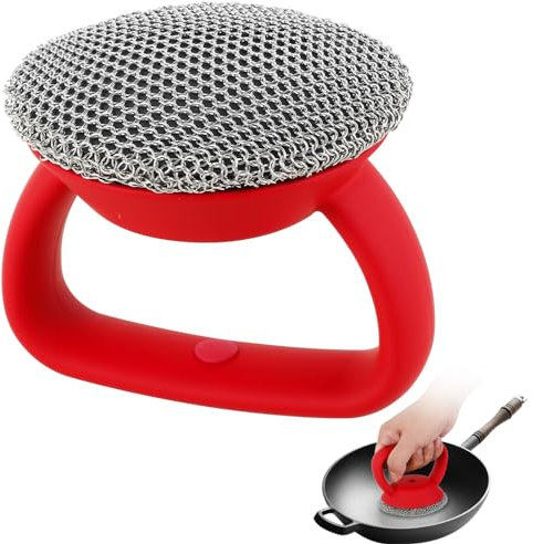 Cast Iron Scrubber Stainless Steel Cast Iron Skillet Cleaner Steel Scrubbing Brushes with Handle for Cleaning Kitchen Pots Pans Grills Sink