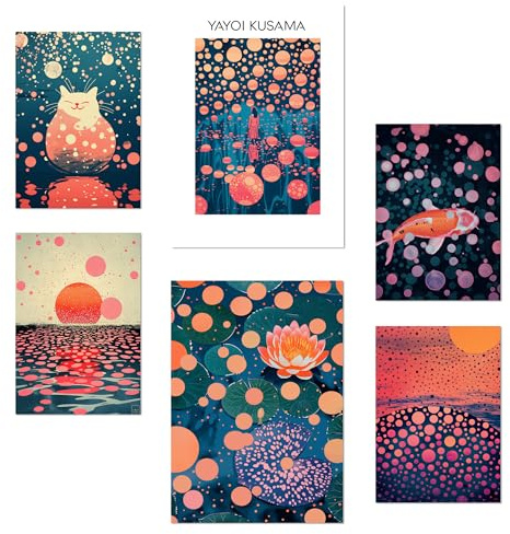 Nacnic 6er-Set Yayoi Kusama Sonnenuntergang Wasser Blau Orange Rot Lila Farben Janapise Poster mit Designillustrationen zur Dekoration der Wände Ihres Zuhauses. Räume A3 und A4 Rahmenlos
