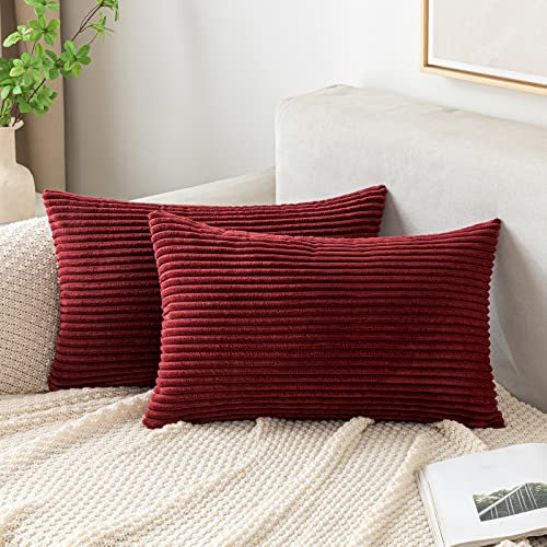 EMEMA Kissenbezug 40x60 cm Kordsamt Kissenbezüge Dekokissen Sofakissen Cord Kissenhülle Zierkissenbezug Kord Dekorative Weiche für Sofa Wohnzimmer Schlafzimmer 2er Set WeinRot