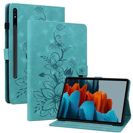 KEDBBAO Hülle für Samsung Galaxy Tab S7 FE 2021 12.4 Zoll, Magnetischer Verschluss Ständer Premium PU Leder Hülle mit Pen Holder, Grün