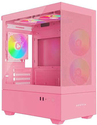 Apevia Phantom-MESH-PK Phantom Micro-ATX Dual-Chamber Mesh Gaming PC Case w/ 5X 120mm ARGB Fans, 366 RGB Modes, Mesh Airflow Performance Front Panel, 240mm Radiator Support, 2X USB3.0, HD Audio, Pink