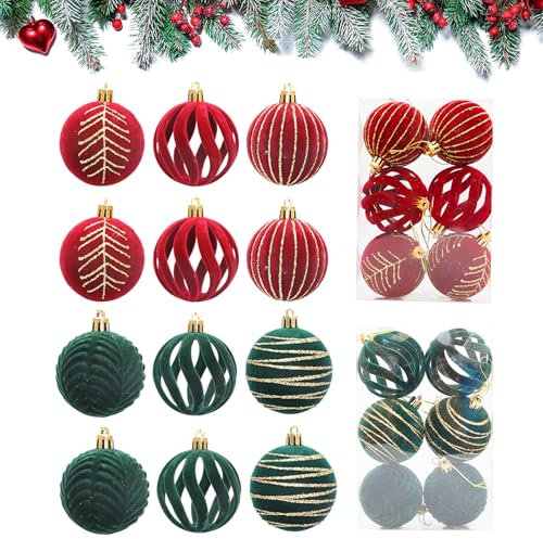 Samt Weihnachtsschmuck Kugeln 12Stück,Samt Weihnachtskugel für Weihnachtsbaum,Weihnachtskugeln mit Metallschnur,8cm Samt Christbaumkugel Set,Weihnachtsschmuckbälle für Weihnachten Party-Dekorationen