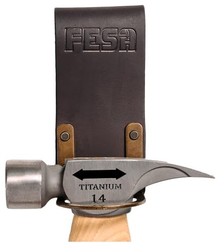 FESA Leather Hammer Holder for Belt - Top Grain Leather Hammer Holster with Steel Hammer Loop & Reinforced Heavy Duty Rivets - Fits Belts up to 3 - Handcrafted (Loop Attachment, Brown)