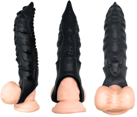 Jomyu Silikon Penishülle Realistischer Hund Knoten Dildo Penis Sleeve Penis Extender mit Cock Ring Alien Dildo Penismanschetten Extender zür Penisverlängerung Sexspielzeug Für Männer Paare (Schwarz)