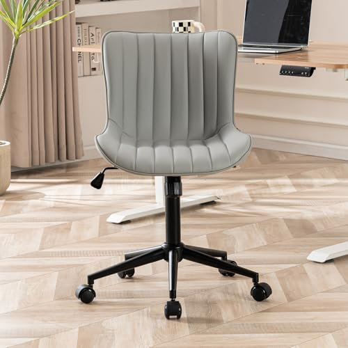YOUTASTE Bürostuhl Ergonomisch, Schreibtischstuhl Höhenverstellbar, Bürostuhl mit PU-Leder & Rollen, Drehstuhl Wippfunktion, Computerstuhl 136 kg Belastbar, Grau
