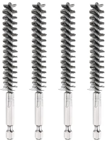 PATIKIL 10mm Dia Bore Brush, 4Pcs Stainless Steel Twisted Wire Cleaning Brush Pipe Cleaner with 1/4 Inch Hex Shank for Tubes, Ports, Bearings, Drill Driver, Silver Tone