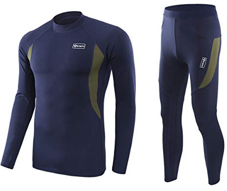 WINDCHASER Men's Thermal Underwear Set Long Sleeve Tops Long Johns Base Layer Bottom Fleece Lined for Skiing Cycling (Blue, S)