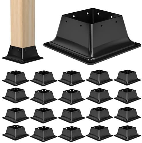 4x4 Post Base 20Pcs-Inner Size 3.6x3.6-Heavy Duty Metal Post Brackets-Deck Post Anchors-Solid Steel-Powder Coated-Wood Post Holder for Porch Handrail Railing Pergola Fence Pavilion-Support Deck Base