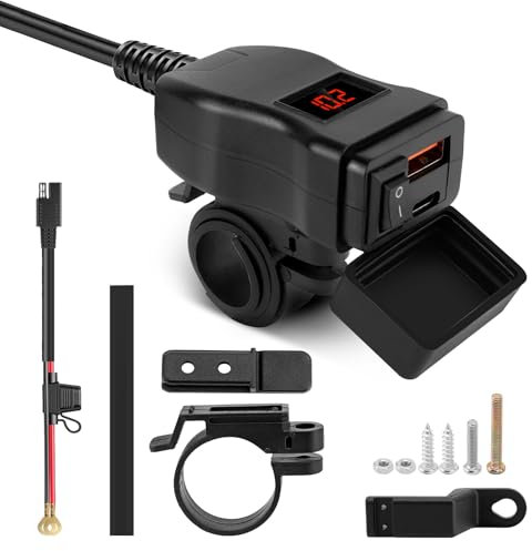 WODHMIEY Kit de Chargeur de Moto USB A + Type C, Chargeur USB de Moto 12-24 V, économie d'énergie Rapide, Appareil sûr, Prise en Charge de la Charge de Deux appareils (Rouge)