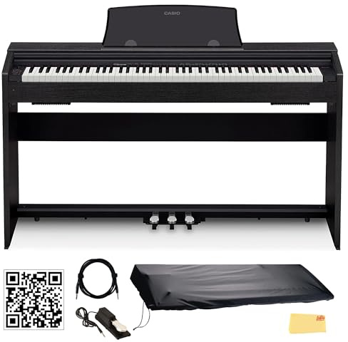 Casio Privia PX770BK Digitalpiano mit 88 Tasten, schwarzes Bundle mit Sustain-Pedal, Abdeckung, Kabel, Online-Klavierunterricht, Austin Bazaar Anleitungsvideo und Poliertuch
