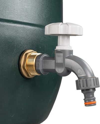 1 Brass Metal Lever Water Butt Replacement Tap with Quick Hosepipe Outlet – Durable Bib Tap for Garden Watering and Irrigation Systems (Plastic Dial Tap (Grey))