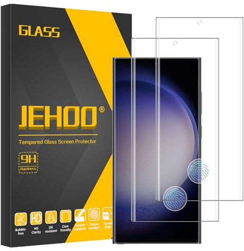 JEHOO 2 Pezzi per Samsung Galaxy S23 Ultra Vetro Temperato, Pellicola Protettiva Durezza 9H, HD Schermo Pellicola, Facile Installazione, Anti Graffio Anti-Impronte, Senza Bolle, Ultra Trasparente