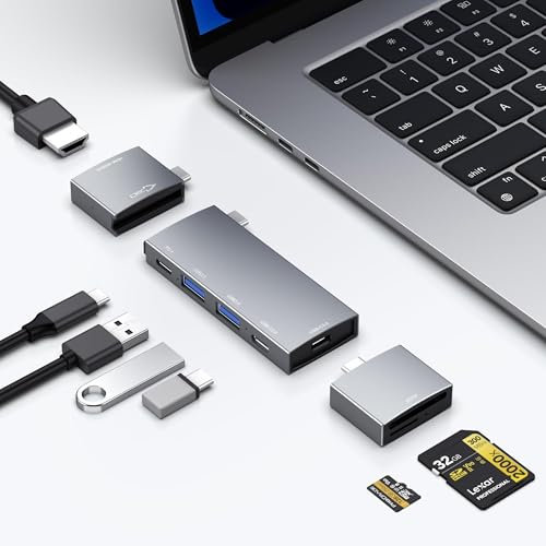 RREAKA USB C Hub für MacBook, USB-C Hub 7-in-2, für Thunderbolt 4 USB C Port, 4K 60Hz HDMI, 2 USB C, 2 USB A Datenanschlüsse microSD SD Kartenleser für MacBook Pro 13 Zoll, MacBook Air iPad Dell