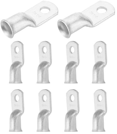 DMiotech 10 Pcs 1 AWG - 1/4 Tinned Copper Cable Lugs, Battery Cable Ends, Heavy Duty Copper Wire Lugs for Electrical Projects, Silver