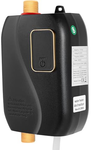 Susoso Elektrischer Wassererhitzer, 3500W Tankloser Wasserboiler mit Standard-Anschluss Heißwasserspender Durchlauferhitzer für Badezimmer 12x20cm Schwarz