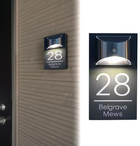 Personalized Solar House Number Modern Plaques with Light, Custom Front Door Address Signs for Home Garden Yard, Durable and Weatherproof Housewarming Gift