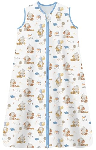 Chilsuessy Kinder Sommer Schlafsack 0.5 Tog Baby Sommerschlafsack aus 100% Baumwolle, Babyschlafsack Ärmellos Schlafanzug für Jungen und Mädchen, Cute Elefant, 90cm/Baby Höhe 90-105cm
