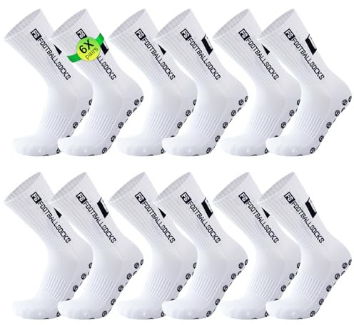 YnewL 6 Paare Fußball Socken, Sport socken 39-46 Anti Rutsch Grip Fussball Socken Rutschfeste Fußballsocken für Herren Damen Fussball Basketball Laufen Radfahren(Weiß)