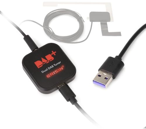erisin ES394 DAB+ Digital Radio Box Audio Broadcasting Empfängerbox mit MCX Aerial Verstärker Antennen Adapter für Android 8.0+ Autoradios DAB Plus Dual Tuner