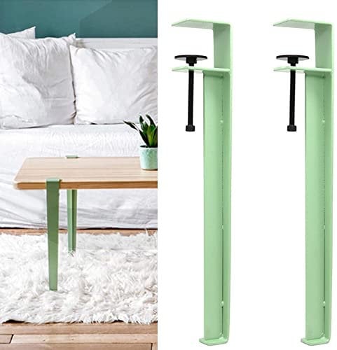 Pieds de table réglables en forme de F de 71 cm avec clip pour tables de travail et tables de bar. Lot de 2 pieds verts avec design sans trous.