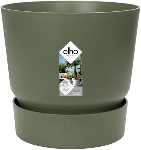 Greenville Modern Round Flower Pot with Integrated Water Reservoir – Indoor & Outdoor Planter Recycled Plastic Lightweight & Durable Self-Watering Plant Pot For Home, Balcony (Leaf Green, 40 cm)