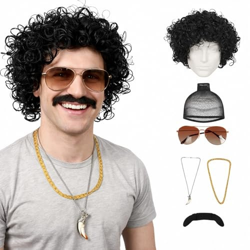 Afro Perücke Herren Kunsthaar Retro Look 70er Jahre Party Kostüm Zubehör für Damen Herren Karneval Fasching Disco Style (B)