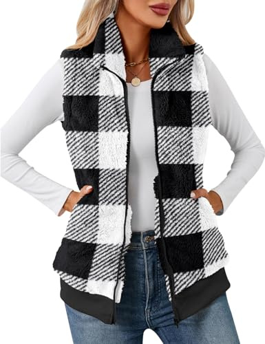 IECCP Teddy, gilet da donna in pile, caldo, senza maniche, per autunno e inverno, casual, leggero, con colletto alto