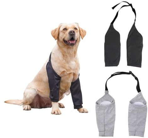 txuzong 2 Piezas Codera para Perros, Ajustable Rodilleras para Perros, Talla XXL Protector de Codo para Perros, Negro y Gris, con Coderas de Malla para Proteger Articulaciones y Rodillas del Perro