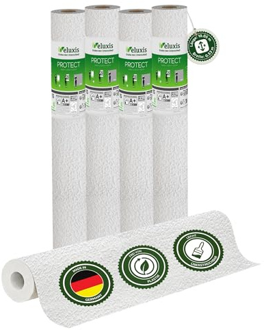 Veluxis Vliestapete 4er-Set PROTECT Körnerstruktur – 10,05 m × 0,53 m | kratz- & stoßfest, rissüberbrückend, leicht zu reinigen, Made in Germany