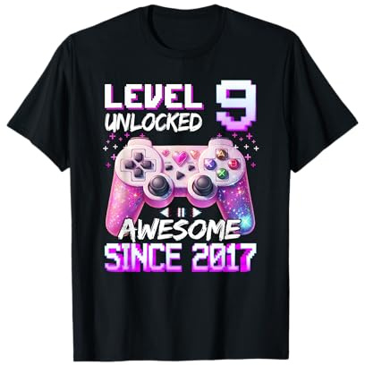 9th Birthday Girl Level 9 Unlocked Awesome 2017 T-Shirt