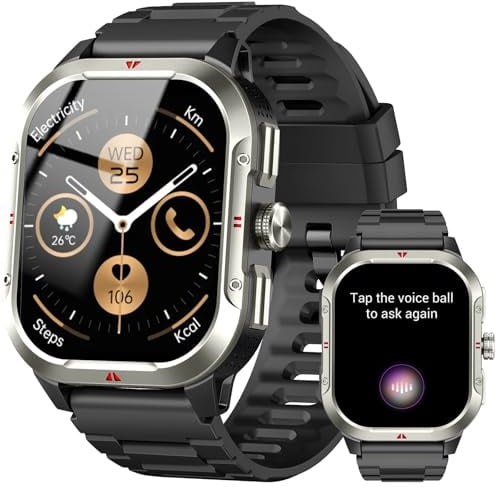 Smartwatch Herren GPS, 2.06 HD Militär Smart Watch mit Telefonfunktion, IP68 Wasserdicht Sportuhr, 110+ Sportmodi, Fitnessuhr mit Herzfrequenz Schlafmonitor Schrittzähler, Uhr für Android/iOS