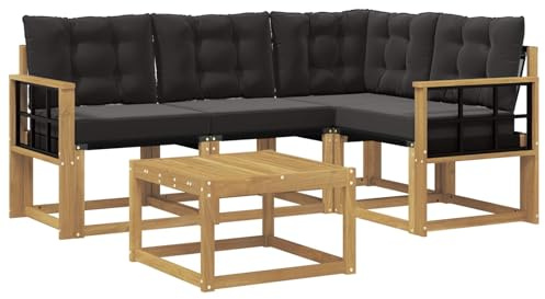 vidaXL Outdoor-Sofagarnitur mit Kissen 5 pcs Weiß und Schwarz, Garten-Sofa, Moderne Außenmöbel, langlebige Sitzgruppe, Bequeme Lounge, Akazien-Sitze, Entspannung im Garten