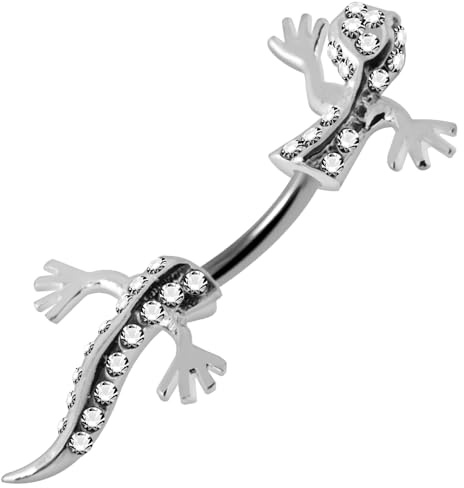 Jeweled Gecko Seite Sterling Silber Bauch Doppelstäbe Piercing