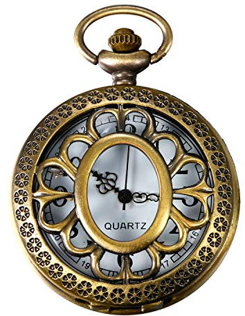 JewelryWe Taschenuhr Retro Sonnenblume Hohe Openwork Analog Quarz Uhr mit Halskette Kette Uhren Pocket Watch Geschenk Bronze