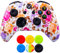 9CDeer 1 x Silicone Transfert Impression Protecteur Couverture Peau + 6 Thumb Grips et Bouchons Anti-Poussière pour Manette Xbox One/S/X Fleurs Roses
