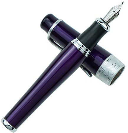 Lanxivi Duke Luxury Purple Fountain Pen, Asian Calligraphy Bent Nib Fude Pen Fine to Broad Point, Charlie Chaplin Series