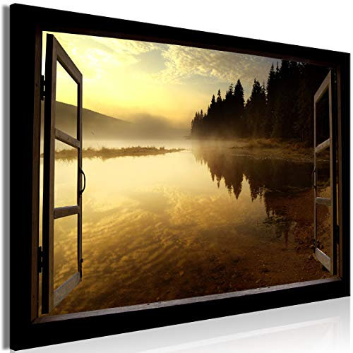decomonkey Bilder Fensterblick Landschaft 60x40 cm 1 Teilig Leinwandbilder Bild auf Leinwand Vlies Wandbild Kunstdruck Wanddeko Wand Wohnzimmer Wanddekoration Deko Natur