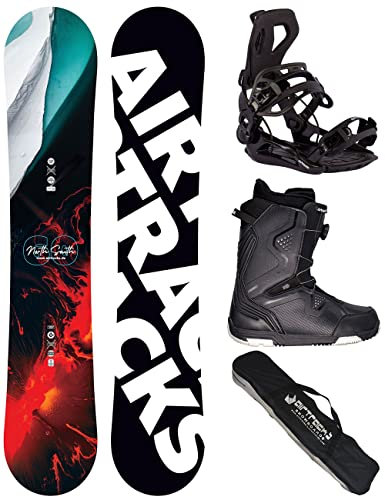 Airtracks Herren Snowboard Set Freestyle Freeride Board North South Four Wide 157 + Snowboard Bindung Master + Boots Strong ATOP 47 + Sb Bag