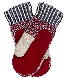ÖJBRO VANTFABRIK 1 Paar Fäustlinge mit Ledereinsatz M (7-9) Wolle Strick-Handschuhe 4-lagige Merinowolle Wildleder Winter-Handschuhe aus Schweden, Damen & Herren, extra warm & weich - Lycksele