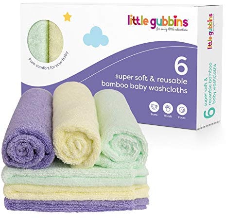 Little Gubbins 6 Bambus-Waschlappen | Set von super weichen wiederverwendbaren Tüchern für Hände, Gesicht und Po | Verwendung als Handtuch, Flanell oder Musselin | perfekt für empfindliche Haut