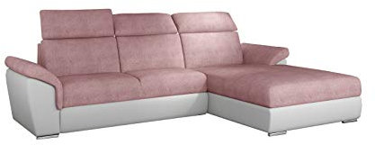 MOEBLO Ecksofa mit Schlaffunktion mit Bettkasten Couch L-Form Polstergarnitur Wohnlandschaft Polstersofa mit Ottomane Couchgranitur - TINOS (Rosa+Weiß (Omega 91 +Soft 17), Ecksofa Rechts)